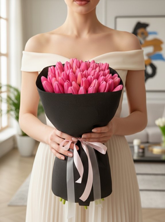 45 Adet Pembe Lale Buketi